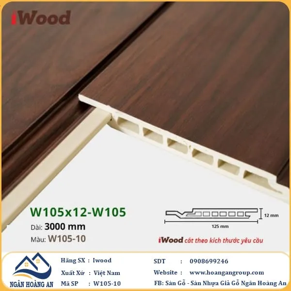 Tấm Ốp Tường Ốp Trần Nano Giả Gỗ Hèm U Iwood W105-10